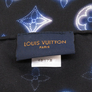 美品 ルイ ヴィトン モノグラム パターン バンダナ マヒナ ブラック ブルー M77428 シルク スカーフ 黒 青 LV 0114 【中古】 LOUIS VUITTON