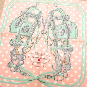 美品 エルメス カレ45 BRIDE de GALA LOVE ブリッド ドゥ ガラ ラヴ シルク ピンク スカーフ 0115 【中古】 HERMES