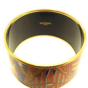 美品 エルメス エマイユTGM 七宝焼き P刻印(2012年製) メタル イエロー 黄 オレンジ ブレスレット バングル 0117【中古】HERMES