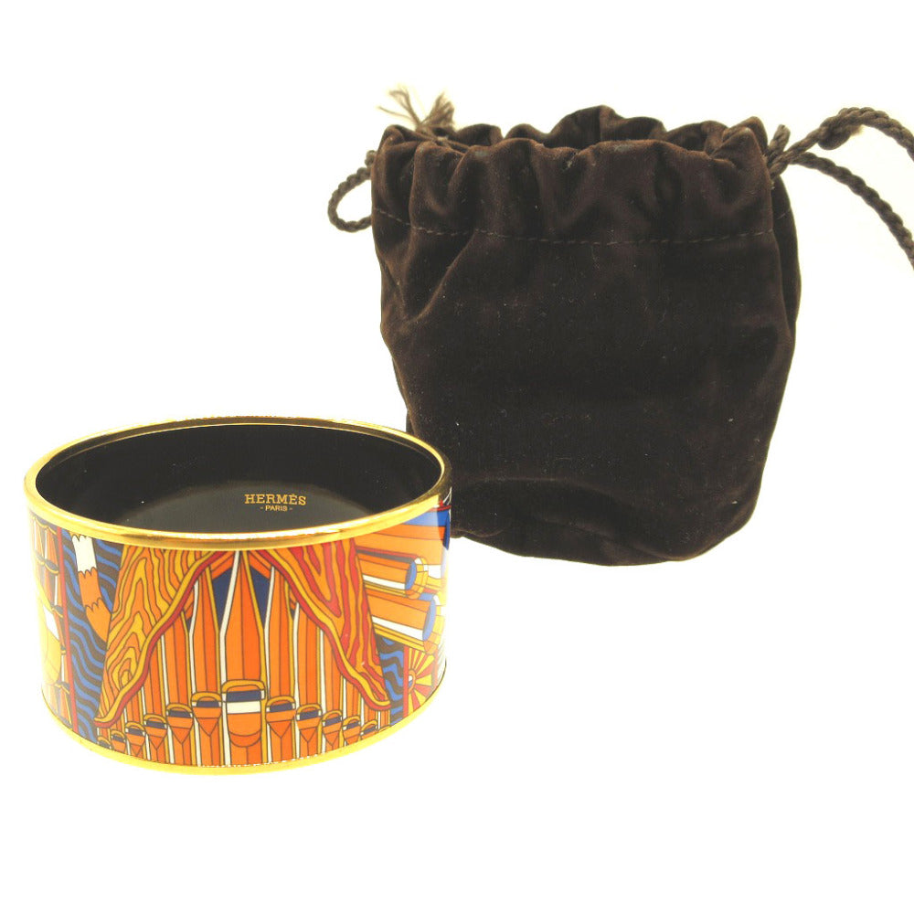 美品 エルメス エマイユTGM 七宝焼き P刻印(2012年製) メタル イエロー 黄 オレンジ ブレスレット バングル 0117【中古】HERMES