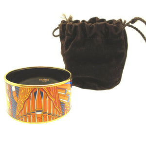 美品 エルメス エマイユTGM 七宝焼き P刻印(2012年製) メタル イエロー 黄 オレンジ ブレスレット バングル 0117【中古】HERMES