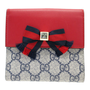 美品 グッチ ウェビングライン 435291 リボン GGスプリーム レザー ベージュ レッド 赤 ネイビー 紺 Wホック財布 財布 0119【中古】GUCCI