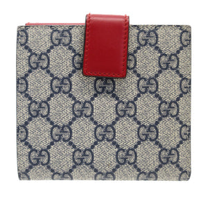 美品 グッチ ウェビングライン 435291 リボン GGスプリーム レザー ベージュ レッド 赤 ネイビー 紺 Wホック財布 財布 0119【中古】GUCCI