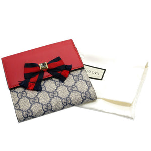 美品 グッチ ウェビングライン 435291 リボン GGスプリーム レザー ベージュ レッド 赤 ネイビー 紺 Wホック財布 財布 0119【中古】GUCCI