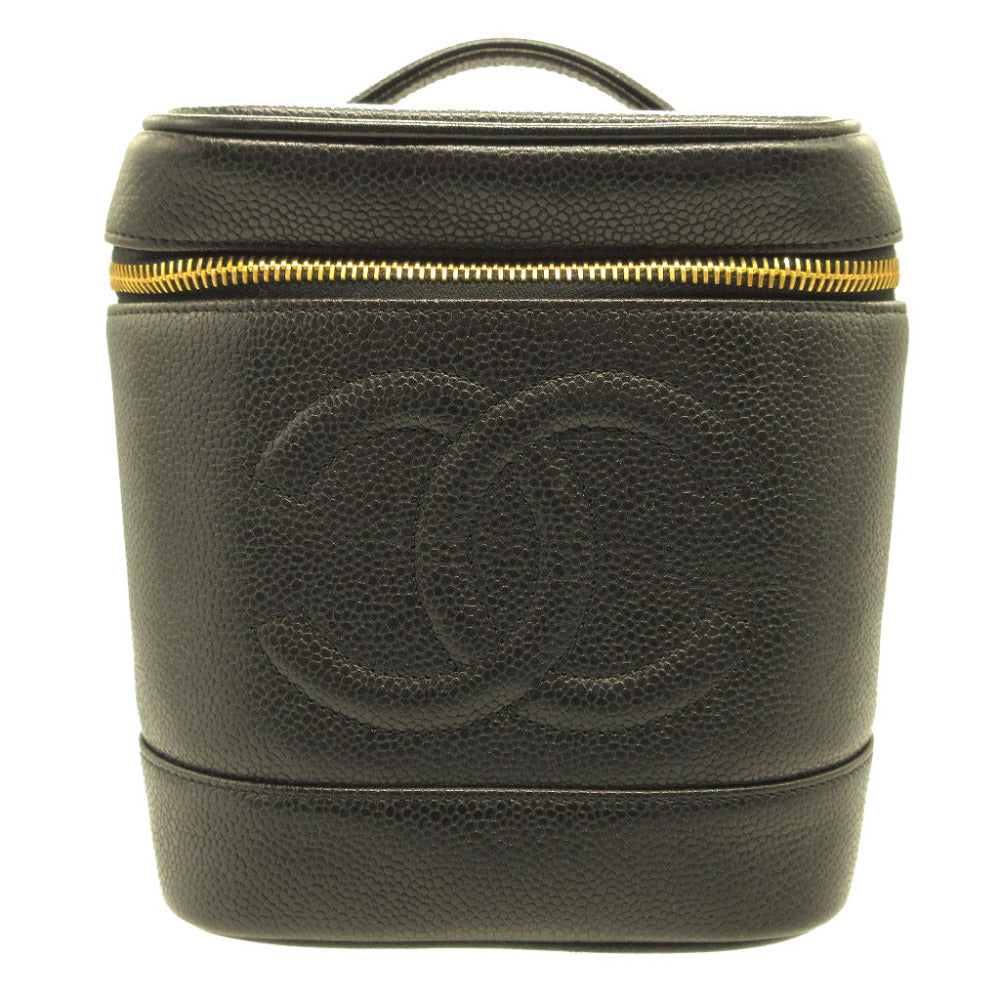 シャネル 縦型 4番台 キャビアスキン ブラック 黒 ヴァニティバッグ バッグ 0124【中古】CHANEL