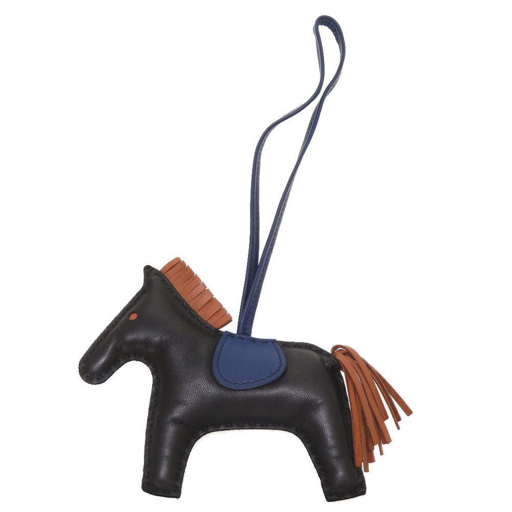 美品 エルメス ロデオチャームＭM アニューミロ A刻印(2017年製) ブラック ゴールド ブルーサフィール キーホルダー バッグチャーム 0132【中古】HERMES