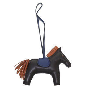 美品 エルメス ロデオチャームＭM アニューミロ A刻印(2017年製) ブラック ゴールド ブルーサフィール キーホルダー バッグチャーム 0132【中古】HERMES