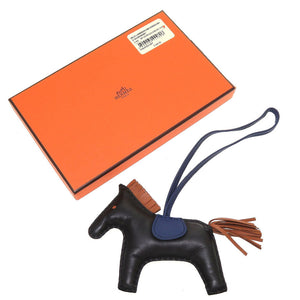 美品 エルメス ロデオチャームＭM アニューミロ A刻印(2017年製) ブラック ゴールド ブルーサフィール キーホルダー バッグチャーム 0132【中古】HERMES