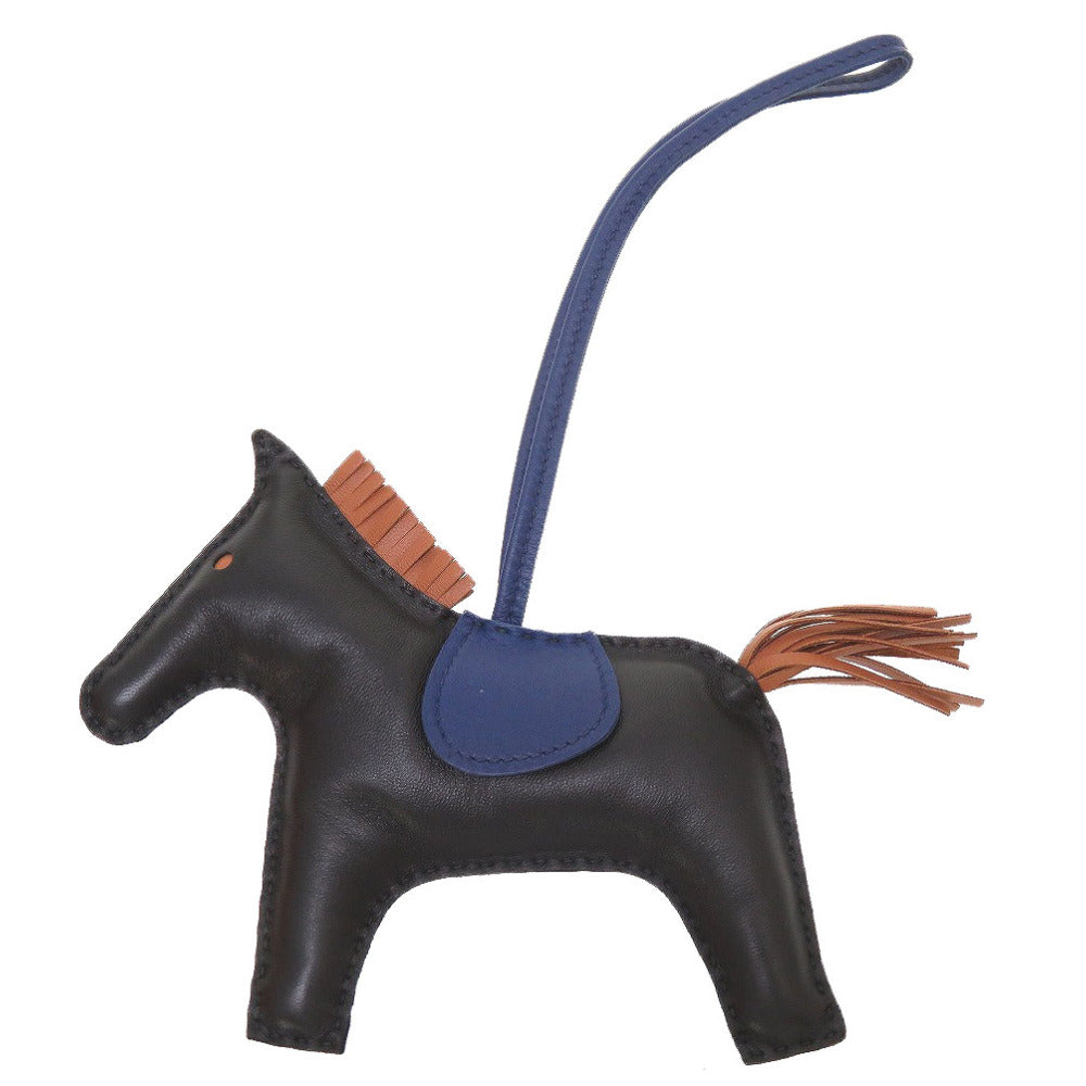 新品同様 エルメス ロデオチャームGM アニューミロ A刻印(2017年製) ブラック ゴールド ブルーサフィール キーホルダー バッグチャーム 0134【中古】HERMES