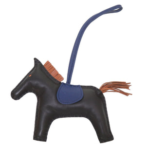 新品同様 エルメス ロデオチャームGM アニューミロ A刻印(2017年製) ブラック ゴールド ブルーサフィール キーホルダー バッグチャーム 0134【中古】HERMES