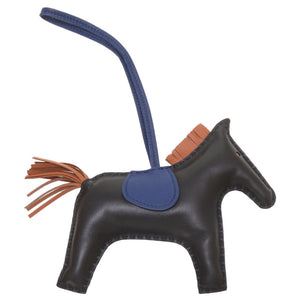 新品同様 エルメス ロデオチャームGM アニューミロ A刻印(2017年製) ブラック ゴールド ブルーサフィール キーホルダー バッグチャーム 0134【中古】HERMES