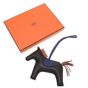 新品同様 エルメス ロデオチャームGM アニューミロ A刻印(2017年製) ブラック ゴールド ブルーサフィール キーホルダー バッグチャーム 0134【中古】HERMES