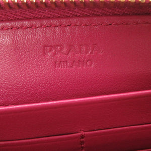 新品同様 プラダ 1M1183 キルティング ナイロン レザー ピンク L字ファスナー長財布 財布 0136【中古】PRADA