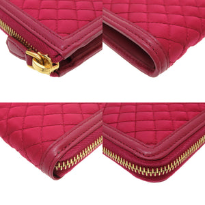 新品同様 プラダ 1M1183 キルティング ナイロン レザー ピンク L字ファスナー長財布 財布 0136【中古】PRADA