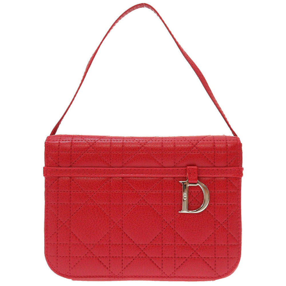 新品同様 クリスチャンディオール レディディオール カナージュ レザー レッド 赤 バニティ ポーチ バッグ 0140【中古】Christian Dior