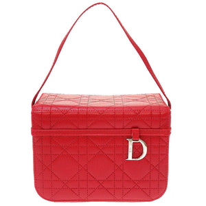 新品同様 クリスチャンディオール レディディオール カナージュ レザー レッド 赤 バニティ ポーチ バッグ 0140【中古】Christian Dior