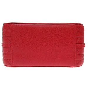 新品同様 クリスチャンディオール レディディオール カナージュ レザー レッド 赤 バニティ ポーチ バッグ 0140【中古】Christian Dior