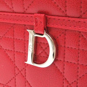 新品同様 クリスチャンディオール レディディオール カナージュ レザー レッド 赤 バニティ ポーチ バッグ 0140【中古】Christian Dior