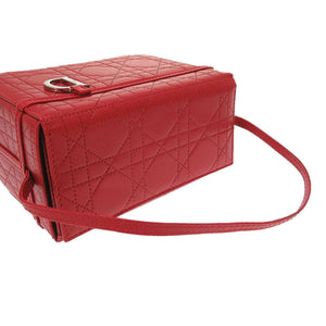 新品同様 クリスチャンディオール レディディオール カナージュ レザー レッド 赤 バニティ ポーチ バッグ 0140【中古】Christian Dior