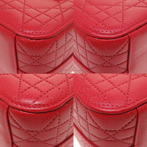 新品同様 クリスチャンディオール レディディオール カナージュ レザー レッド 赤 バニティ ポーチ バッグ 0140【中古】Christian Dior