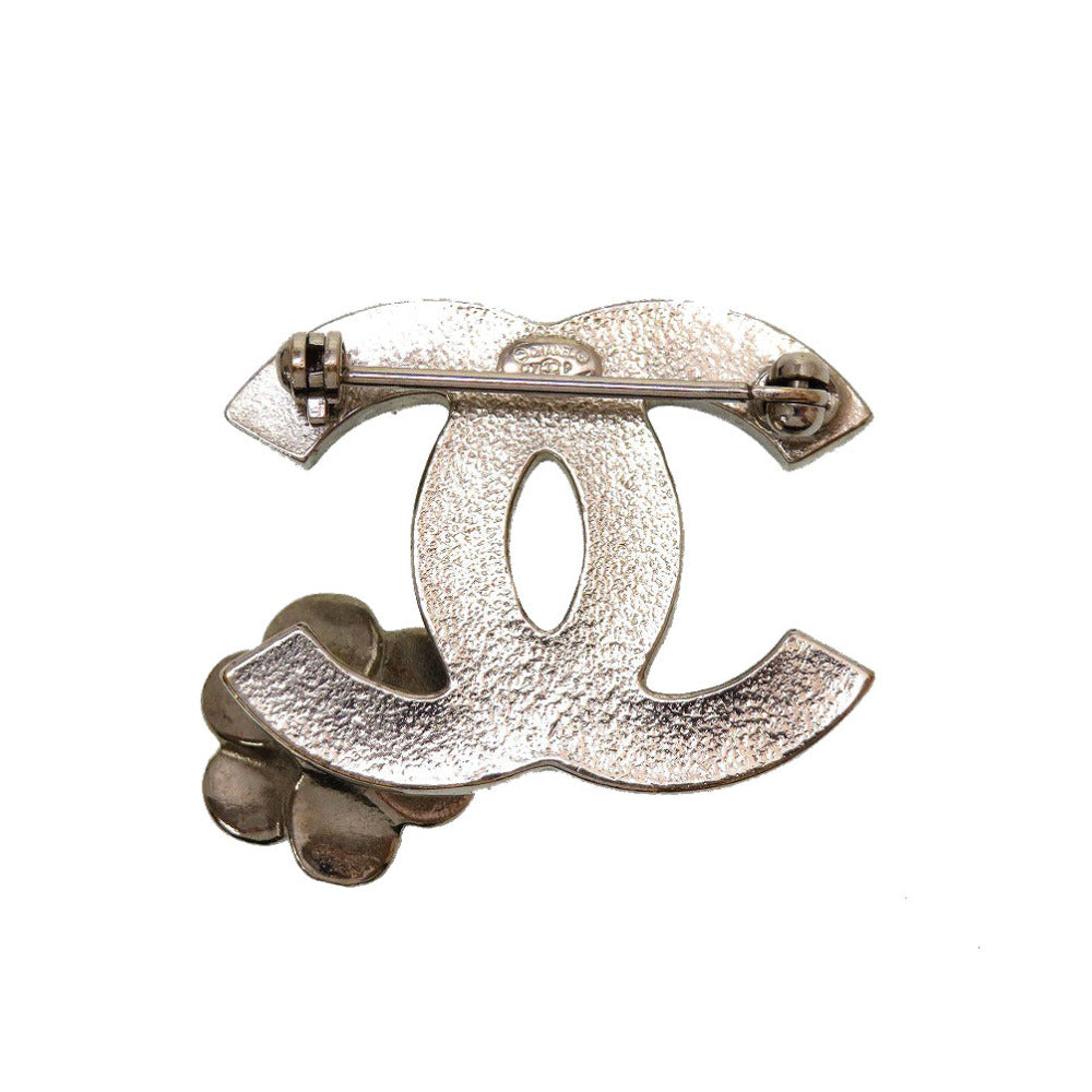 美品 シャネル ココマーク カメリア 07P メタル ブラック 黒 シルバー ブローチ 0144【中古】CHANEL