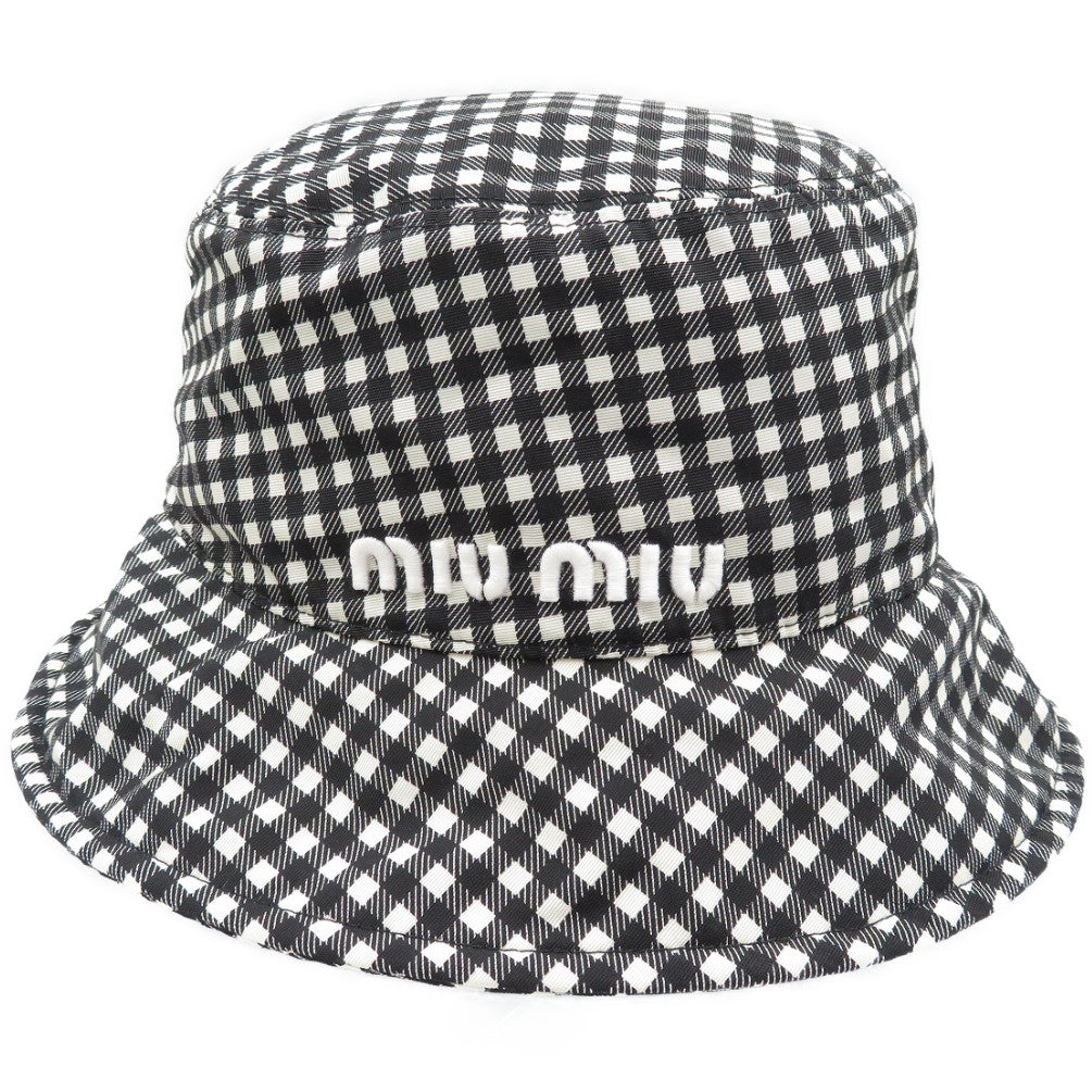 未使用 ミュウミュウ 5HC196 2B4L ギンガムチェック シルク ブラック ホワイト バケットハット 帽子 0149【中古】MIUMIU