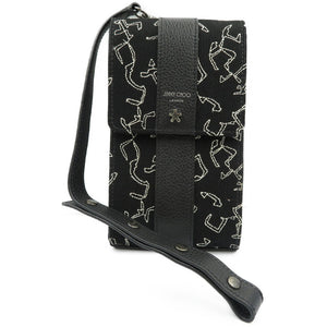 未使用 ジミーチュウ エリックヘイズ バイ ボギー キャンバス レザー シルバー金具 ブラック ホワイト フォンホルダー 0150【中古】JIMMY CHOO