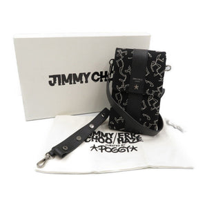 未使用 ジミーチュウ エリックヘイズ バイ ボギー キャンバス レザー シルバー金具 ブラック ホワイト フォンホルダー 0150【中古】JIMMY CHOO
