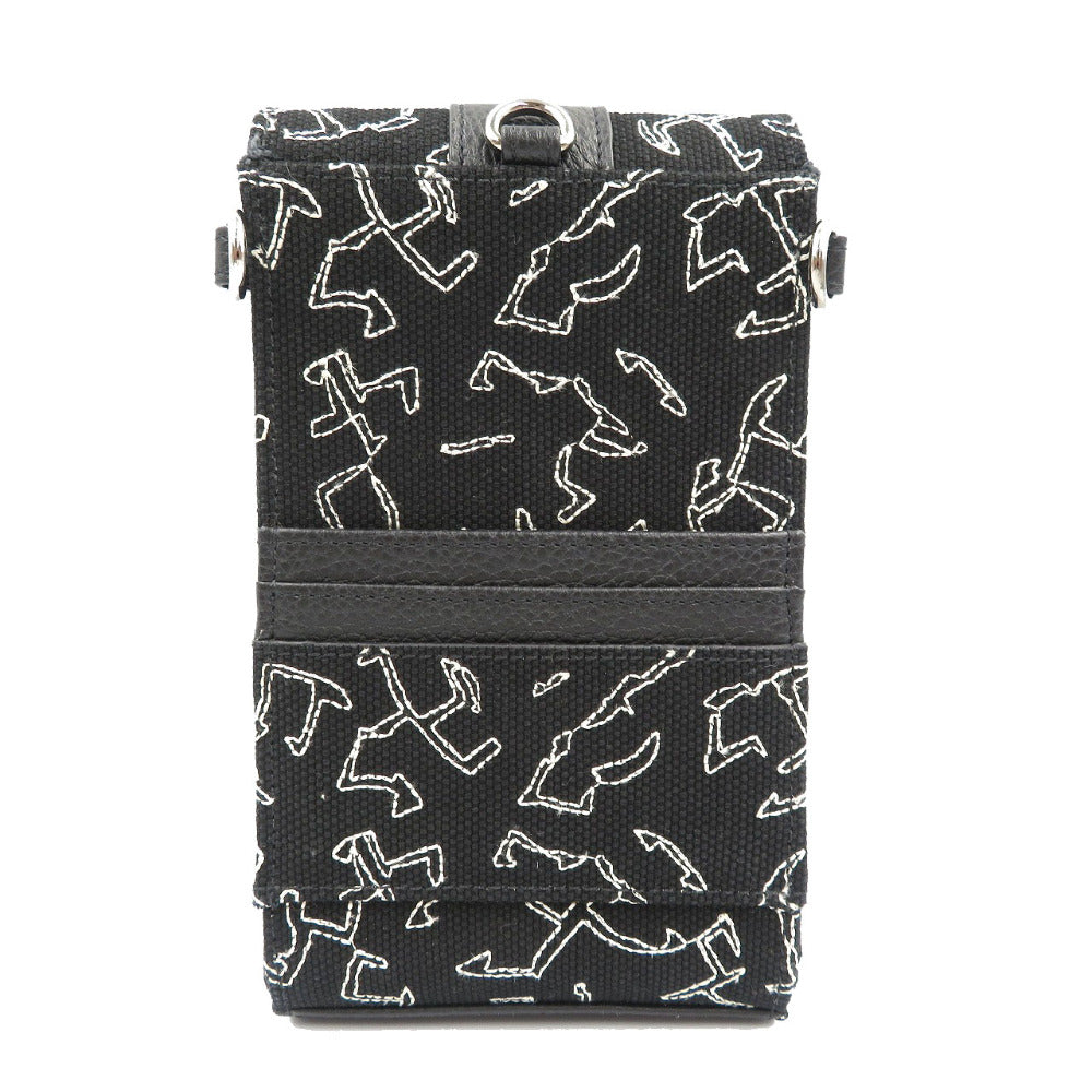 未使用 ジミーチュウ エリックヘイズ バイ ボギー キャンバス レザー シルバー金具 ブラック ホワイト フォンホルダー 0150【中古】JIMMY CHOO