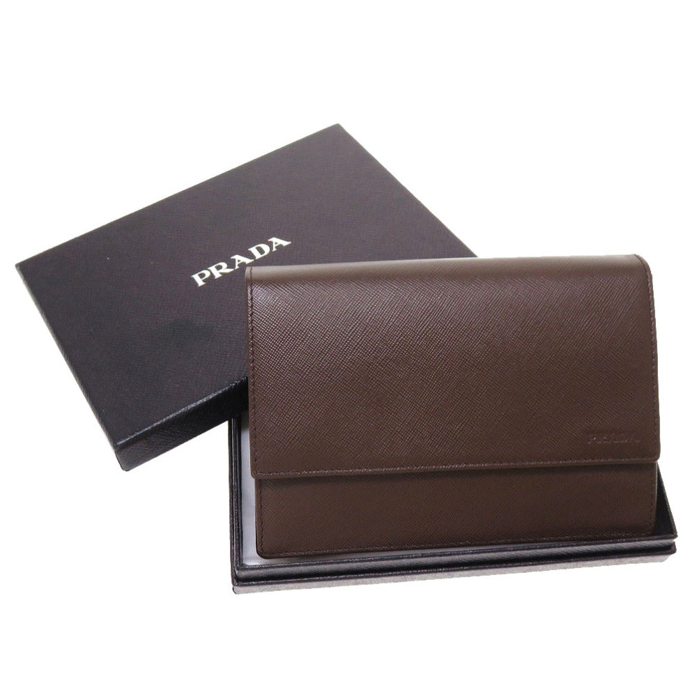 未使用 プラダ サフィアーノレザー ブラウン 2M1359 二つ折り財布 財布 茶 0155 【中古】 PRADA