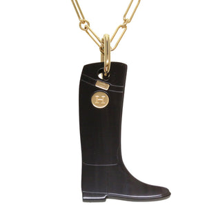 未使用 エルメス アミュレット ラッカーGM カヴァリエ ブーツ バッファローホーン ブラック ネックレス 黒 長靴 0160 【中古】 HERMES