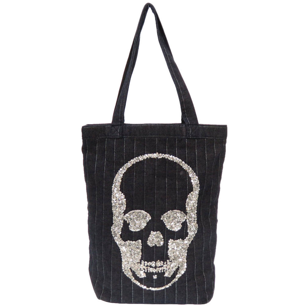 新品同様 ルシアン ペラフィネ スカル デニム スパンコール ネイビー トートバッグ バッグ 紺 0162 【中古】 Lucien Pellat-Finet メンズ