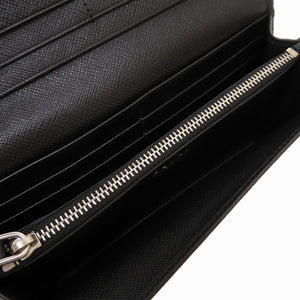 美品 プラダ ナイロン レザー ブラック ロゴ プレート 1MH132 長財布 財布 黒 0164 【中古】 PRADA