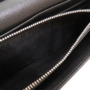 美品 プラダ ナイロン レザー ブラック ロゴ プレート 1MH132 長財布 財布 黒 0164 【中古】 PRADA