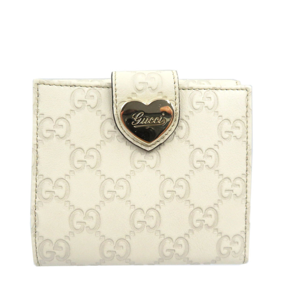 未使用 グッチ スプリクトハートモチーフ グッチシマ 203549 シマレザー ゴールド金具 アイボリー ホワイト Wホック 二つ折り財布 0168【中古】GUCCI