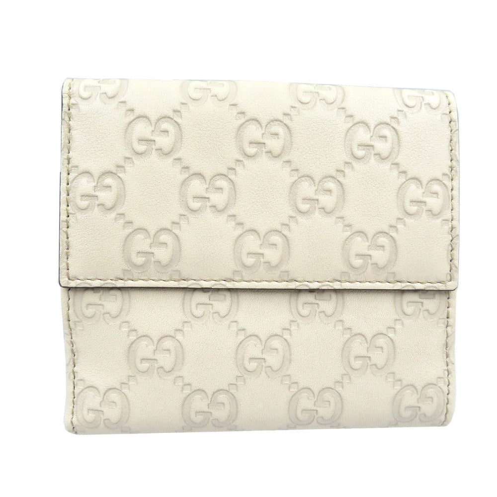 未使用 グッチ スプリクトハートモチーフ グッチシマ 203549 シマレザー ゴールド金具 アイボリー ホワイト Wホック 二つ折り財布 0168【中古】GUCCI