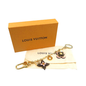 美品 ルイヴィトン M63086 ビジュー サック ジェンヌ ブルーミング フラワー メタル レザー ゴールド ブラウン ピンク キーホルダー 0172【中古】LOUIS VUITTON