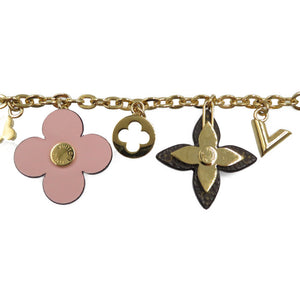 美品 ルイヴィトン M63086 ビジュー サック ジェンヌ ブルーミング フラワー メタル レザー ゴールド ブラウン ピンク キーホルダー 0172【中古】LOUIS VUITTON