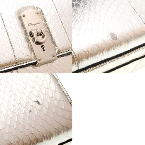 美品 サルヴァトーレ フェラガモ ボクシィズ ミディアム BOXYS FZ-21 1061 シルバー レザー 2WAY ハンドバッグ 0180 【中古】 Salvatore Ferragamo ボクシーズ