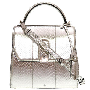 美品 サルヴァトーレ フェラガモ ボクシィズ ミディアム BOXYS FZ-21 1061 シルバー レザー 2WAY ハンドバッグ 0180 【中古】 Salvatore Ferragamo ボクシーズ