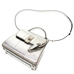 美品 サルヴァトーレ フェラガモ ボクシィズ ミディアム BOXYS FZ-21 1061 シルバー レザー 2WAY ハンドバッグ 0180 【中古】 Salvatore Ferragamo ボクシーズ