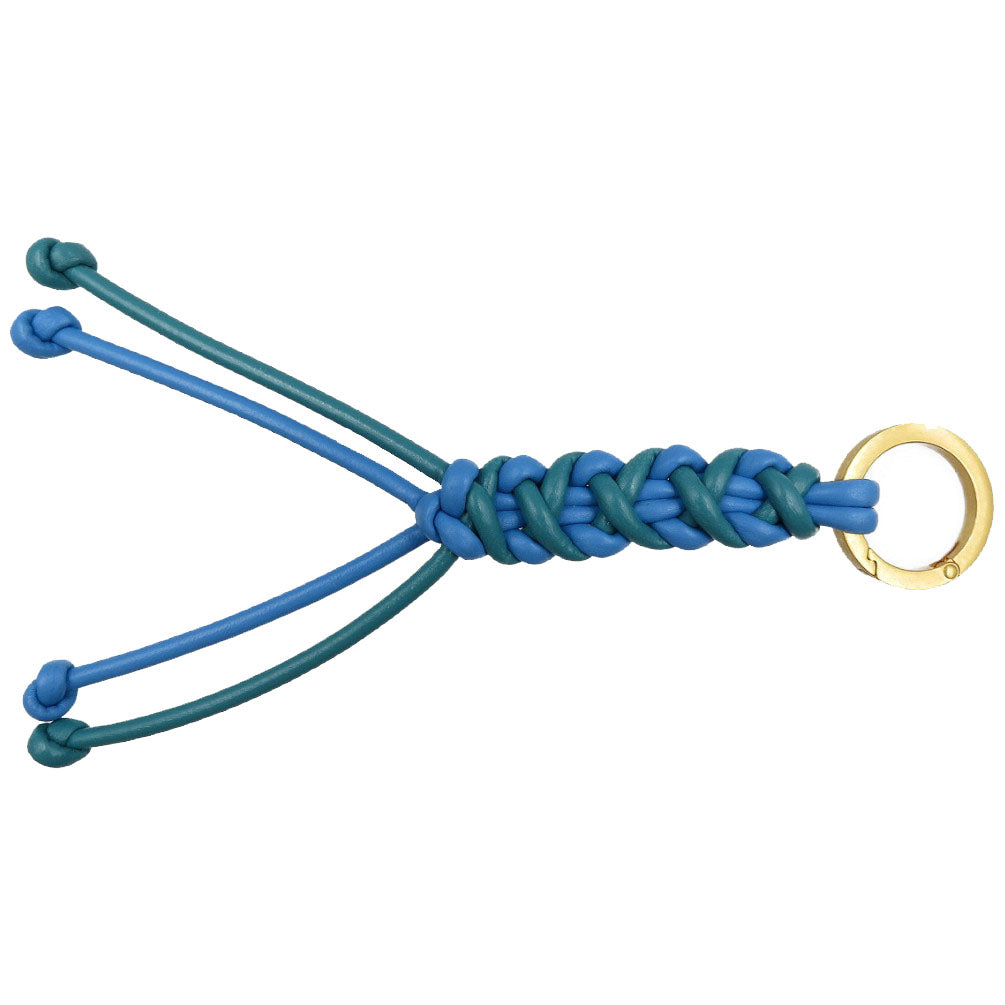 新品同様 ボッテガヴェネタ 編み込み レザー GP グリーン ブルー バッグチャーム キーホルダー 0181【中古】BOTTEGA BENETA