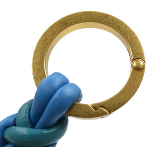 新品同様 ボッテガヴェネタ 編み込み レザー GP グリーン ブルー バッグチャーム キーホルダー 0181【中古】BOTTEGA BENETA