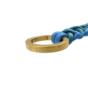 新品同様 ボッテガヴェネタ 編み込み レザー GP グリーン ブルー バッグチャーム キーホルダー 0181【中古】BOTTEGA BENETA