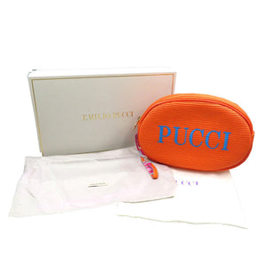 未使用 エミリオプッチ ストロー ナイロン ゴールド金具 オレンジ マルチカラー ポーチ クラッチバッグ 0202【中古】EMILIO PUCCI