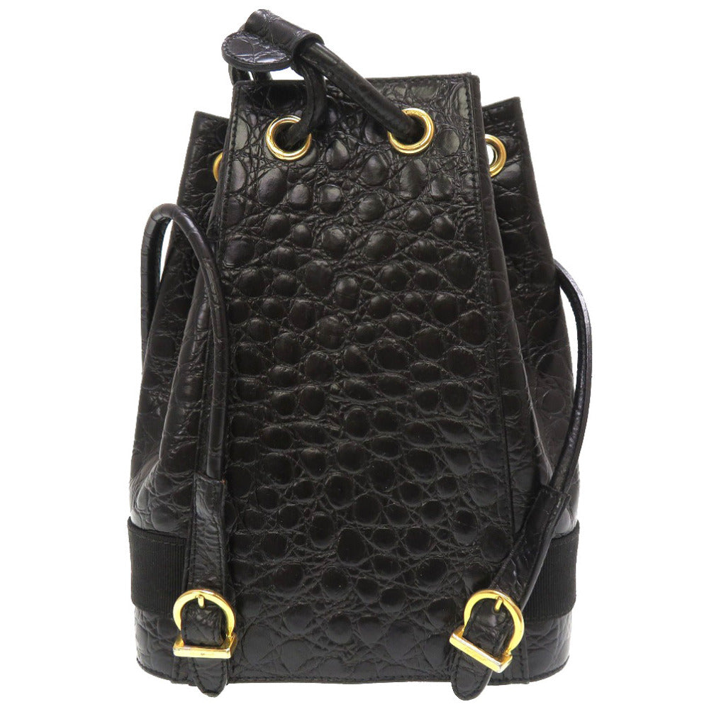 美品 サルヴァトーレ フェラガモ ヴァラリボン 型押しレザー ブラック ゴールド金具 BZ-21 5676 リュックサック バックパック 黒 0208 【中古】 Salvatore Ferragamo