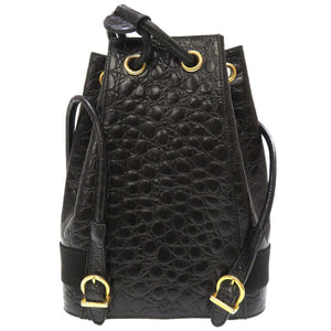 美品 サルヴァトーレ フェラガモ ヴァラリボン 型押しレザー ブラック ゴールド金具 BZ-21 5676 リュックサック バックパック 黒 0208 【中古】 Salvatore Ferragamo