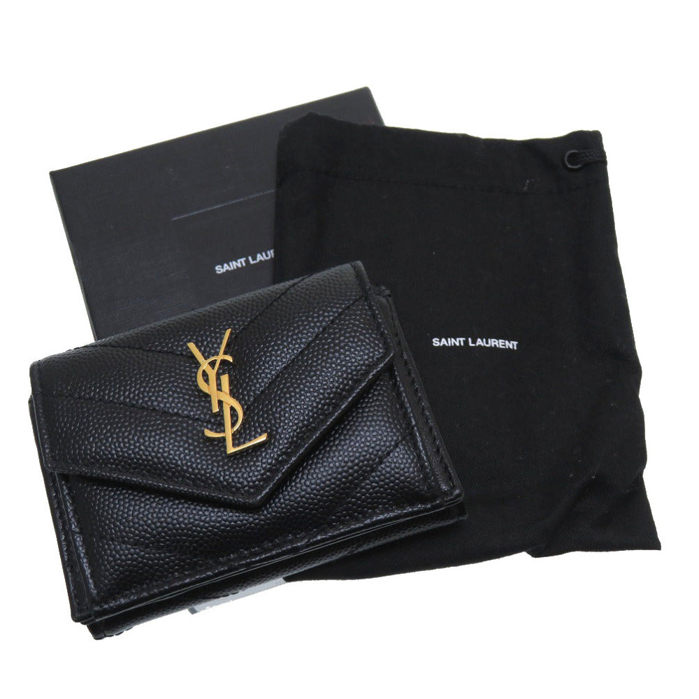 未使用 サンローラン パリ モノグラム サンローラン タイニー ウォレット レザー ブラック 602791 三つ折り財布 財布 黒 0218 【中古】 SAINT LAURENT PARIS