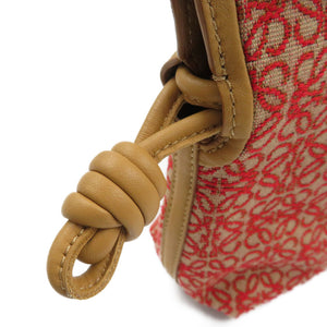 新品同様 ロエベ フラメンコ クラッチ ミニ A411FC2X24 アナグラムジャガード カーフ ゴールド金具 レッド ベージュ ショルダーバッグ 0009【中古】LOEWE