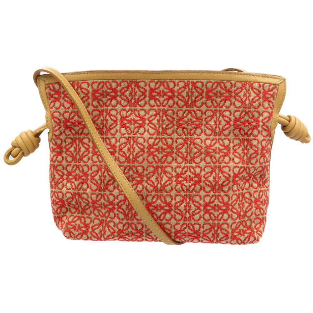 新品同様 ロエベ フラメンコ クラッチ ミニ A411FC2X24 アナグラムジャガード カーフ ゴールド金具 レッド ベージュ ショルダーバッグ 0009【中古】LOEWE